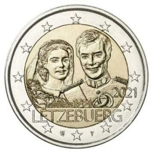 Luxemburg 2 Euromunt 2021 “40 jaar Huwelijk Henri en Maria”Reliëf Versie
