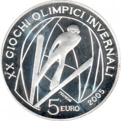 Italië 5 Euro 2005 ZILVER “Olympische Spelen Skispringen"PROOF